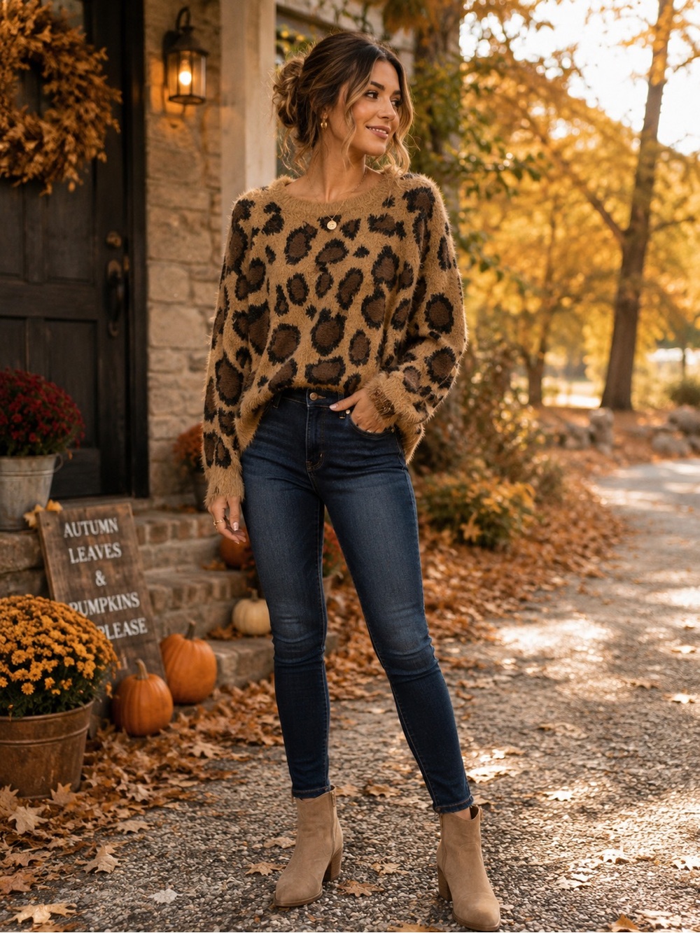 Umgee Leopard Eyelash Sweater M Fuzzy Soft Animal Print Cozy Fall Pullover